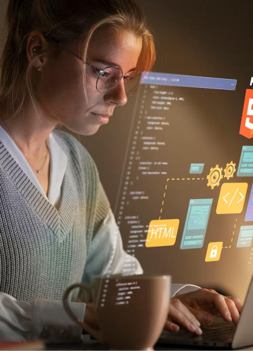Person coding on a laptop
